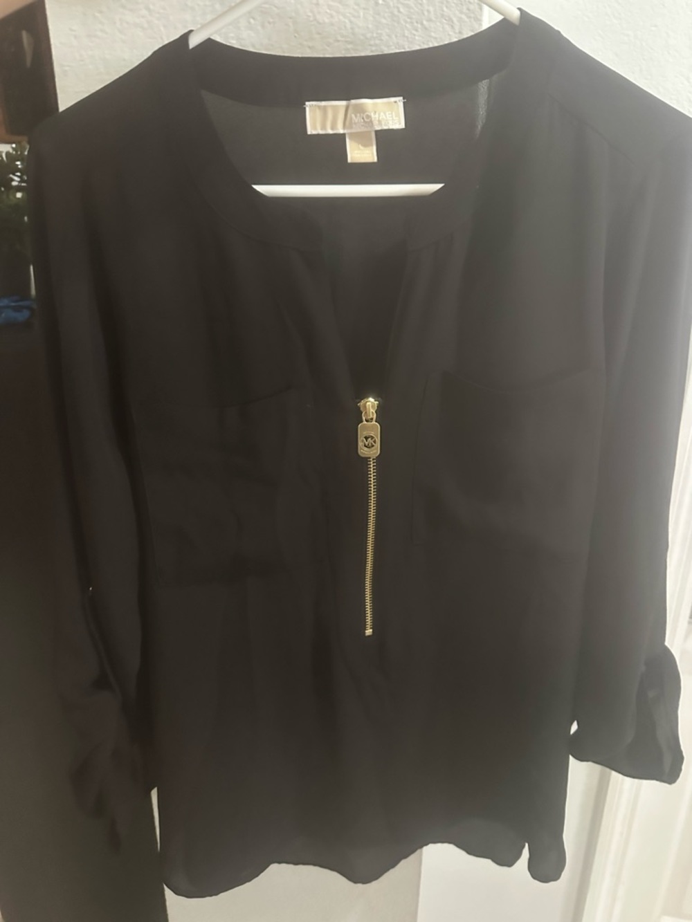 Michael Kors Black Blouse with Gold Front Zip